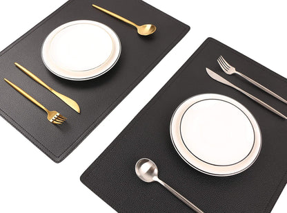 Set of 8 Faux Leather Placemats, PU Table Mats, Waterproof, Stain Resistant, Heat Resistant, Easy to Clean for Kitchen Dining Table,Conference Table C Black Rectangle