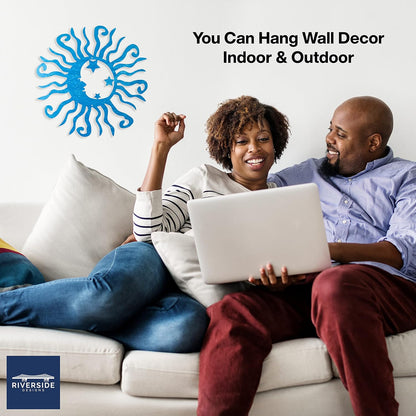 Riverside Designs Wacky Solar Moon Metal Wall Art Steel Outdoor Decor | Heavy-Duty and Waterproof | Made in USA (Teal, 12L x 12W)