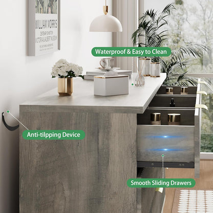 Fluted Dresser for Bedroom with 7 Drawers, 48" Wide Modern Chest of Drawers with Metal Handle, Wood Dresser TV Stand, Wooden Closet Clothes Storage Organizer for Living Room, Hallway, Grey