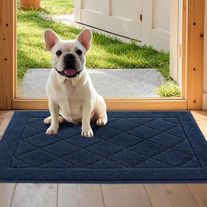 JSEI Dirt Trapper Door Mat 20"x32", Non-Slip Washable Entryway Mats, Dog Door Mat, Stain Resistant and Absorbent Floor Mats, Low Profile Welcome Mat for Front Back Door, Navy Blue