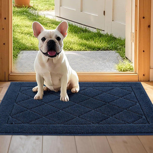 JSEI Dirt Trapper Door Mat 20"x32", Non-Slip Washable Entryway Mats, Dog Door Mat, Stain Resistant and Absorbent Floor Mats, Low Profile Welcome Mat for Front Back Door, Navy Blue