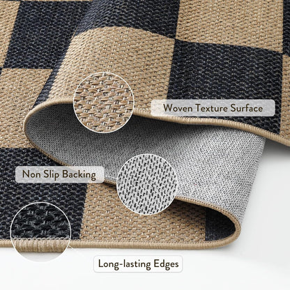 Lahome Checkered 4 ft Easy Jute Round Rug, Washable Small Rugs for Entryway Patio, Farmhouse Non Slip Non Shedding Indoor Outdoor Circle Carpet for Kitchen Porch