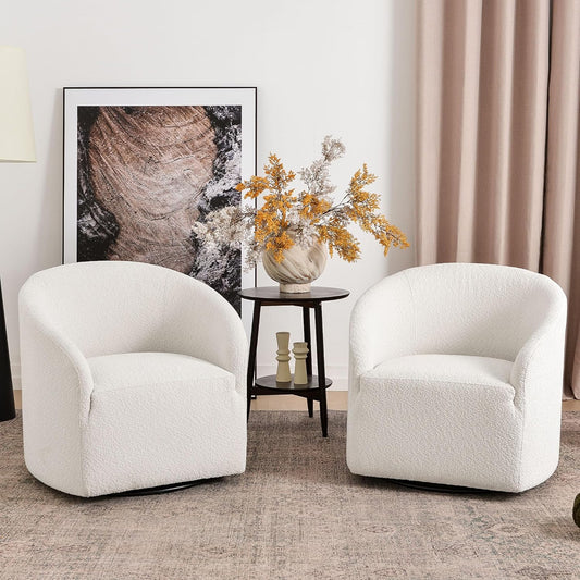 KINWELL 32" Wide Modern Boucle Swivel Barrel Chairs Set of 2, No Assembly Round Upholstered Swivel