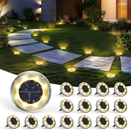 SOLPEX 16 Pack Solar Ground Lights Outdoor Waterproof, Solar Powered Pathway Lights, Landscape Lighting for Garden Walkway Driveway Backyard Decor (Warm White)