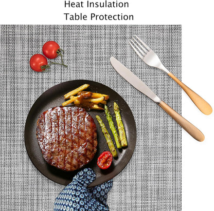 Myir JUN Placemats Set of 6, Vinyl Woven Placemats Place Mats Indoor Washable Table Mats Non-Slip Place mats for Dining Table (Light Gray, Set of 6)