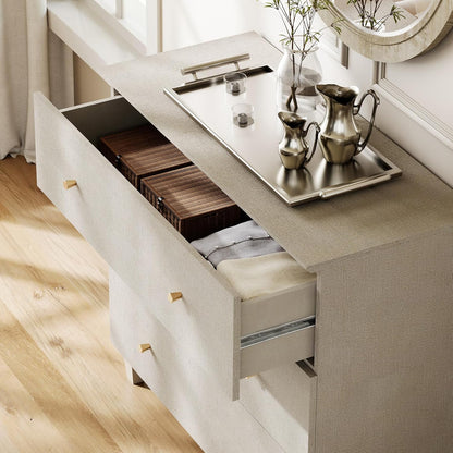 WAMPAT Bedroom Dresser with 3 Drawers, 35.4" Wide Wood Kids Dressers, Chest of Drawers, Modern Closet Organizer Bachelors Chest w/Solid Wood Legs for Living Room, Baby Room, Nursery, Beige