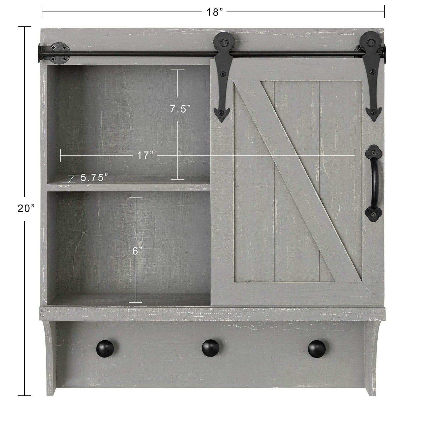 Kate and Laurel Cates Decorative Farmhouse Cabinet Wall Organizer with Sliding Barn Door and 3