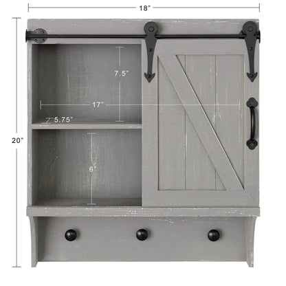 Kate and Laurel Cates Decorative Farmhouse Cabinet Wall Organizer with Sliding Barn Door and 3
