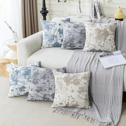 Jacquard Throw Pillow Covers 18x18 Inch Set of 2 - Vintage Floral Boho Pillow Cases with Botanical Pattern | Farmhouse Decor for Couch | Soft Textured Neutral Trio Light Khaki Warm Beige 18" x 18"