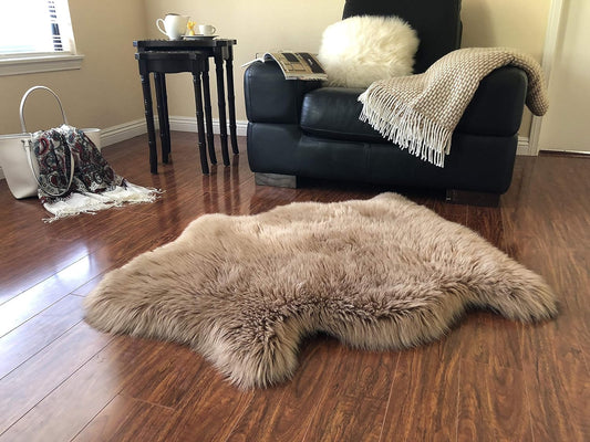 LAMBZY Faux Sheepskin Hypoallergenic Free Shape Silky Shag Rug, Luxury Shaggy Silky Plush Carpet for Bedrooms Rugs Living Room Kids Rooms Sofa Floor Rugs (Single 2'x3',60x90cm Camel)
