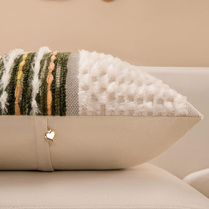 Boho Chenille Tufted Couch Throw Pillow Covers 18x18 Inch Set of 2 Farmhouse Striped Decorative Pillow Covers Accent Neutral Pillowcase Dark Green Cushion Cover for Living Room Sofa Bed