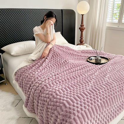 UKELER Sherpa Bed Blanket 80 × 90 inch, Ultra Soft Queen Size Throw Blankets for All Season, 470 GSM Cozy Plush Striped Fleece Blanket for Bedroom Living Room Dorm Hostel Sofa Camping, Purple