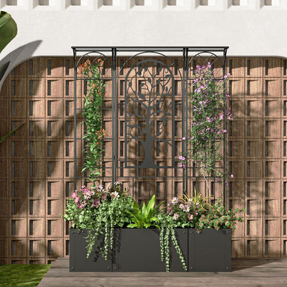 Metal Planter Box with Trellis, Outdoor Raised Garden Bed with Privacy Screen, Trellis Planter Boxes for Climbing Plants, Vines, Vegetables, Flowers, 62 Inch Tall, Patio Decor (Black)