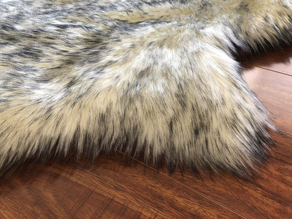 LAMBZY Faux Sheepskin Hypoallergenic Free Shape Silky Shag Rug, Luxury Shaggy Plush Carpet for Bedrooms Living Rooms Sofa Floor Rugs (Octo 8 Pelts 6'x8', White with Black Tips)