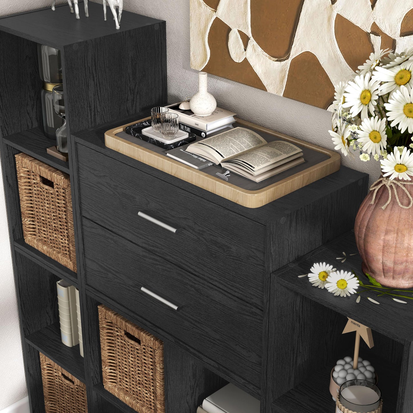 Homes: Inside + Out Apexa 2-Drawer Wooden Stackable Storage Drawers, Small Food Pantry Cabinet