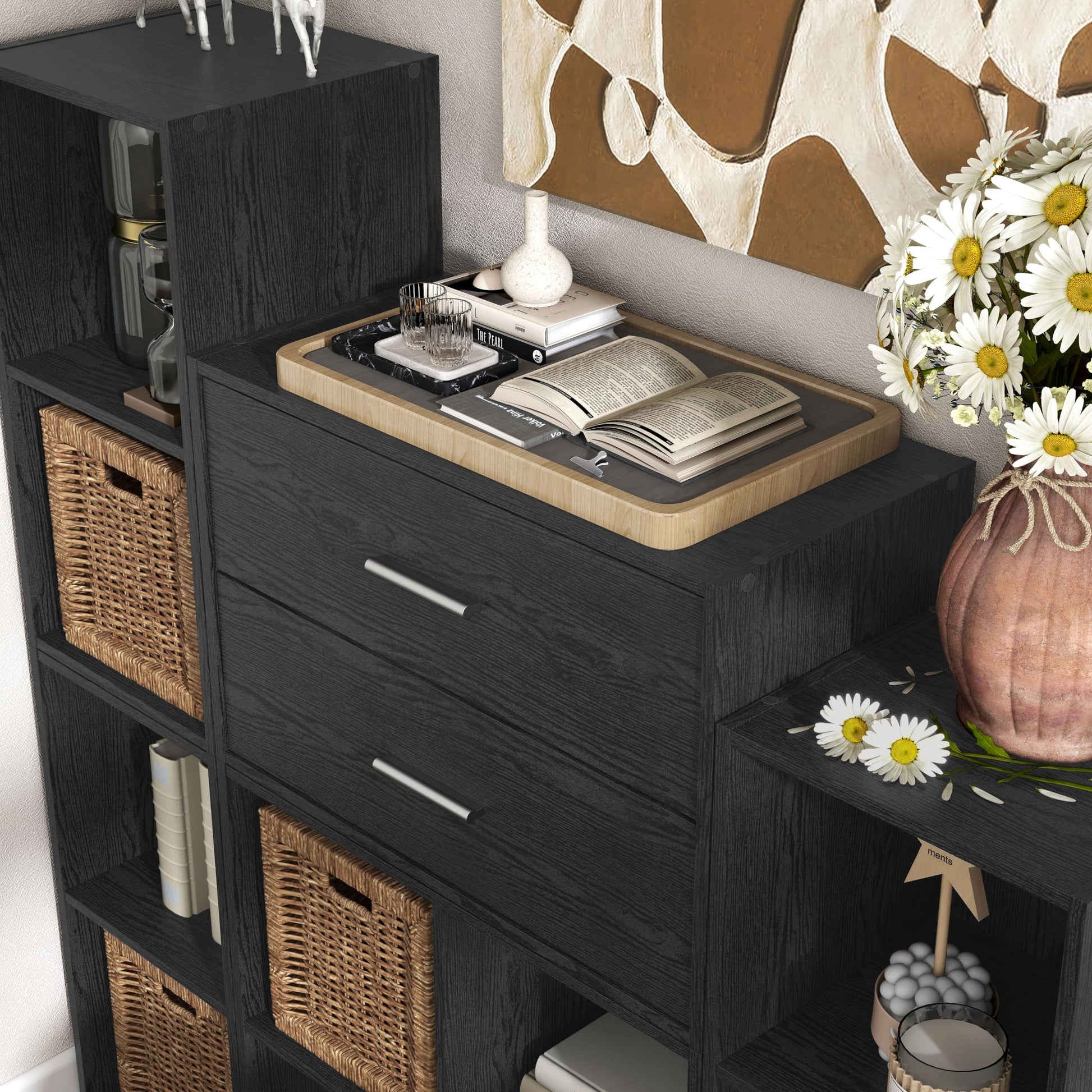 Homes: Inside + Out Apexa 2-Drawer Wooden Stackable Storage Drawers, Small Food Pantry Cabinet