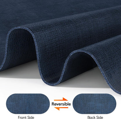 DOLOPL Placemats Set of 6, Oval Large Place Mats for Kitchen Dining Room Table Decorations, Navy Blue Faux Leather Anti Slip Waterproof Dining Table Place Mats for Indoor & Outdoor Use(13.8"x21.6")