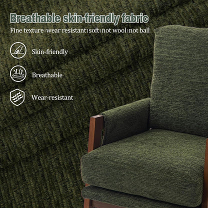 Modern Accent Chair for Living Room Mid Century Arm Chair Upholstered Bedroom Chair Comfy Lounge Chair with Solid Wood Frame, Green