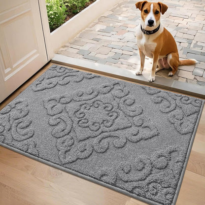 COSY HOMEER-Door-Mat-Non-Slip-Entryway-Rugs 20”x32” Absorbent Welcome Mats Washable Dirt Trapper Door Mat Entrance Floor Mats for Front Back Doormats and Wet Shoes,Grey