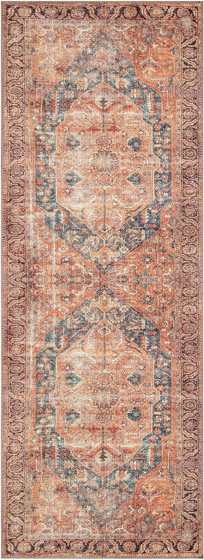 Keen Home Design 2x12 Rug - Machine Washable Runner Rug with Non-Slip Backing, Ideal for Hallway, Entryway, Kitchen, Laundry Room - Vintage, Easy Clean, Durable, Low Pile - (2'6" x 12')