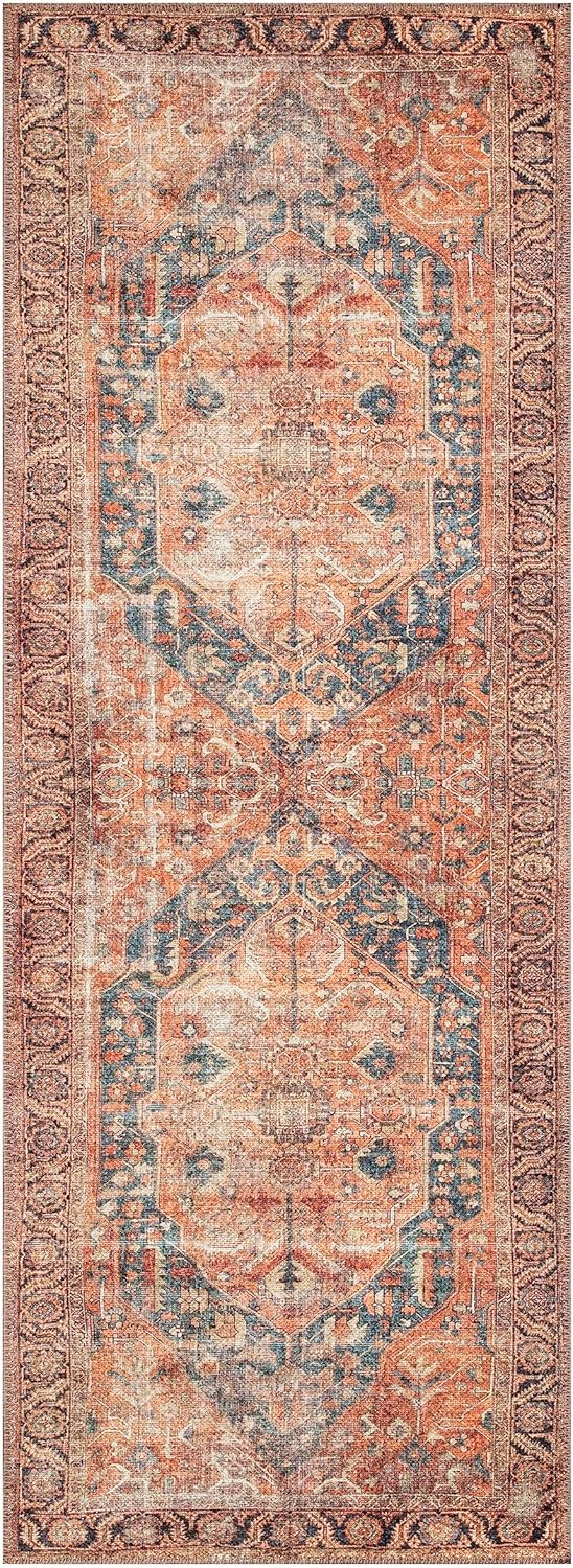 Keen Home Design 2x10 Rug - Machine Washable Runner Rug with Non-Slip Backing, Ideal for Hallway, Entryway, Kitchen, Laundry Room - Vintage, Easy Clean, Durable, Low Pile - (2'6" x 10')