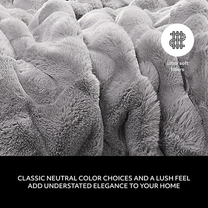 Mon Chateau 60" x 70" Faux Fur Throw Blanket - Reversible Soft Blanket for Queen-Size Bed, Couch, or Sofa, Cozy Home Decor and Stylish Living Room Comfort in Grey