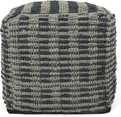 GDFStudio Boho Handmade Fabric Cube Pouf Ottoman Foot Stool - Bean Bag Floor Chair - Foot Rest Couch for Living Room Bedroom,Blue, Teal and Natural,15.75""x15.75""x15.75"", 312725N