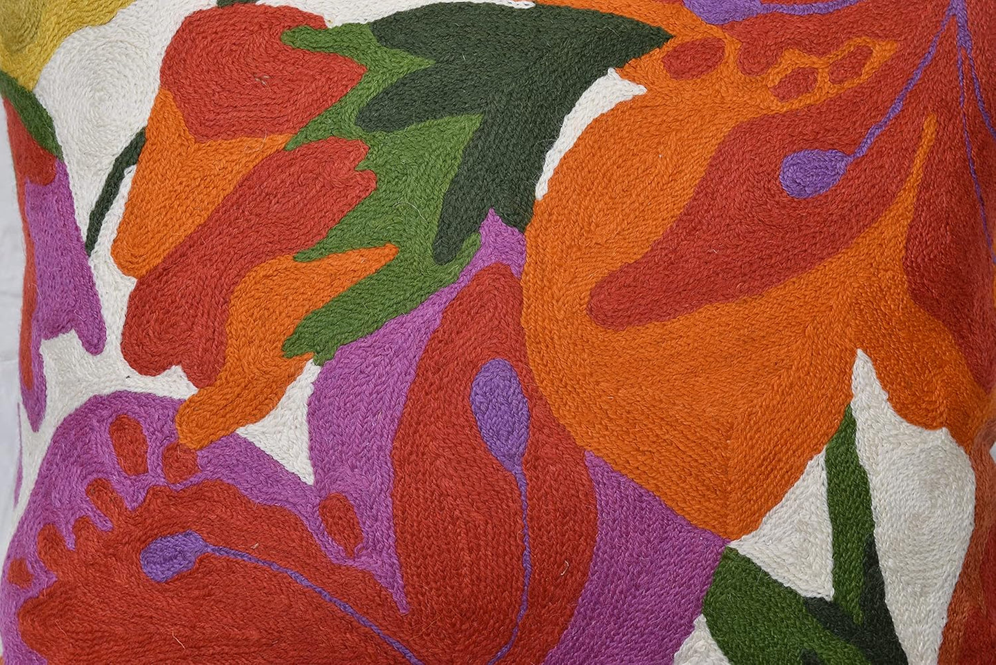 Floral Bloom Pillow Cover | Suzani Accent Pillowcase | Flower Accent Cushions | Hand Embroidered Wool Cushion - 18x18