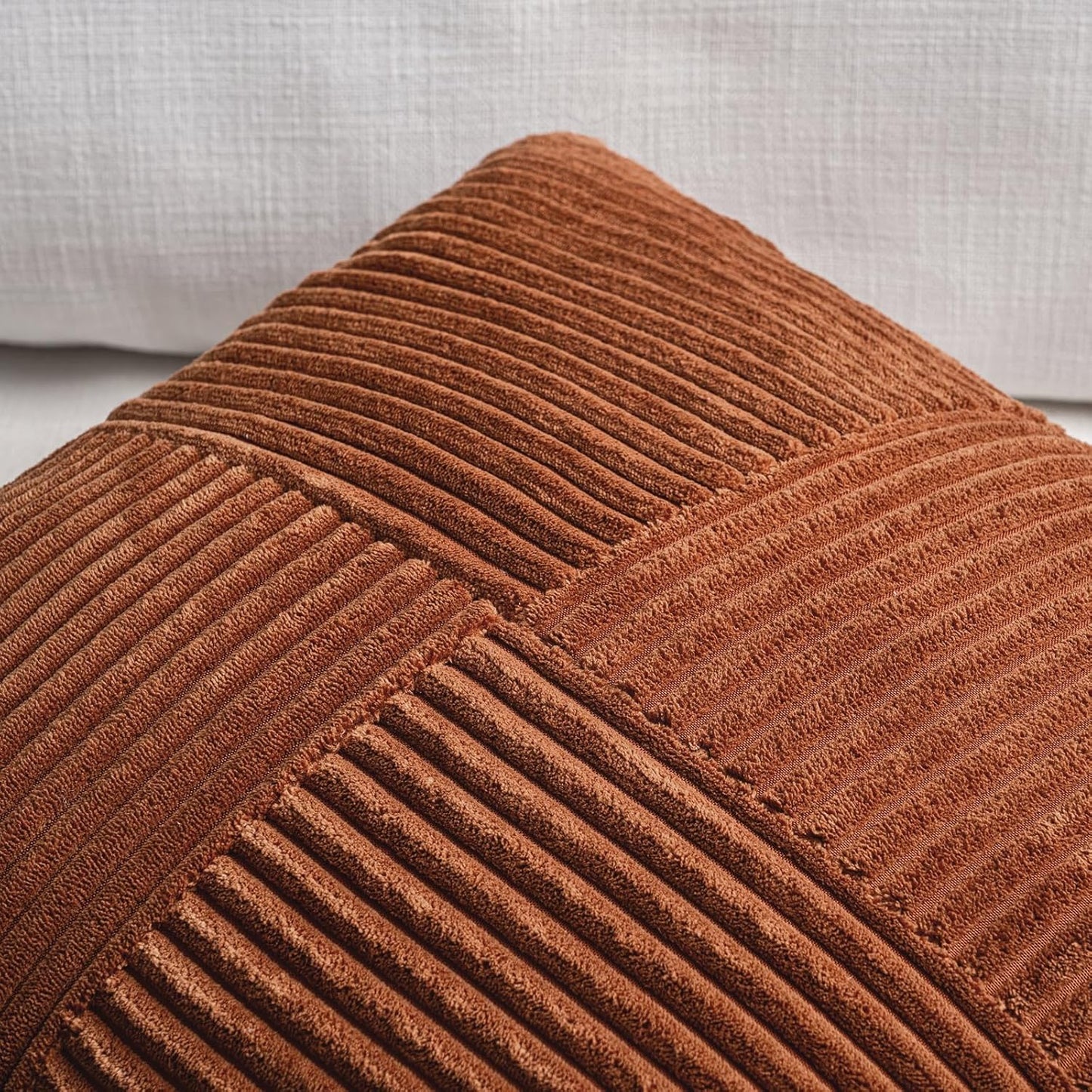 Fancy Homi 2 Packs Rust Lumbar Decorative Throw Pillow Covers 16x32 Inch for Couch Bed Sofa, Rustic Farmhouse Boho Home Decor, Soft Striped Corduroy Rectangle Accent Terracotta Cushion Case 40x80 cm