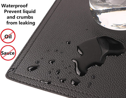 Set of 8 Faux Leather Placemats, PU Table Mats, Waterproof, Stain Resistant, Heat Resistant, Easy to Clean for Kitchen Dining Table,Conference Table C Black Rectangle