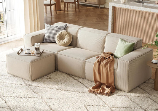LINSY HOME Modular Sectional Sofa, 105" Boneless Couch L Shaped 3-Seat Sofa with Movable Ottoman