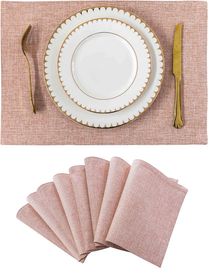 Home Brilliant Placemats Set of 8 Heat Resistant Dining Table Place Mats for Kitchen Table Party Dinner Decorations, 13 x 19 inches, Apricot Pink