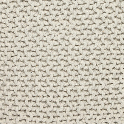 REDEARTH Square Pouf Ottoman Foot Stool - Hand Knitted Bean Bag - Cord Boho Pouffe - Accent Poof for Living Room - Nursery - Bedroom - Kids Bedroom - Patio - 100% Cotton (16" x 16" x 16") - Ivory
