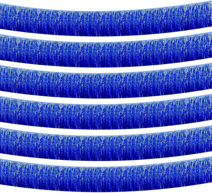 Blue Foil Fringe Garland 10FT 6packs, Metallic Foil Tinsel Fringe Banners for Parade Float Decorations Wedding, Birthday Party Graduation (six Blue)