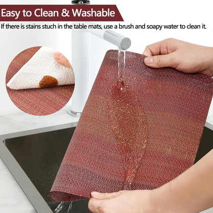 Placemats Set of 4 - Easy Clean Washable Vinyl Placemats - Wipeable Heat Resistant Table Mats for Dining Table - 17.7x11.8 Inch (4, Red Gradient)