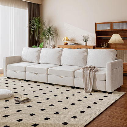 mestyl Modular Sectional Sofa Convertible Sofa Couch Set with Storage for Living Room, Modern 4 Seater Modular Sectional Couch (Beige)