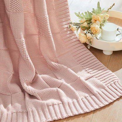 CozeCube Check Knit Throw Blanket, Pink Checkered Throw for Couch, Decorative Christmas Soft Cozy Warm Knitted Blanket for Bed Sofa Living Room, 50"X60"
