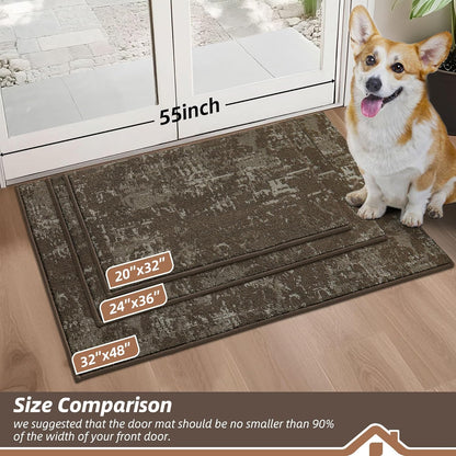 BEQHAUSE Dirt Trapper Door Mat 20"x32" Non-Slip Door Mats Washable Entryway Rugs Stain Resistant Doormat Absorbent Welcome Floor Mat for Front Back Door, Muddy Wet Shoes & Paws,Brown