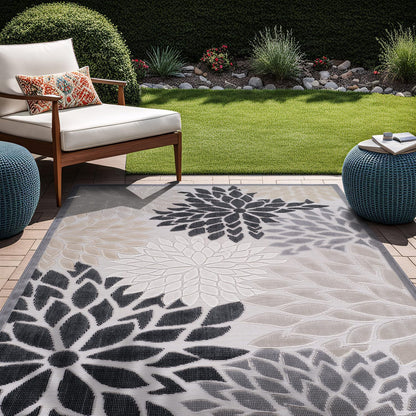 Beverly Rug Outdoor Rug 10x14 Large Modern Floral Tropical Area Rugs for Indoor and Outdoor Patio Easy to Clean Non Shedding Living Room Porch Garden Washable Outside Carpet (10 x 14 Beige)