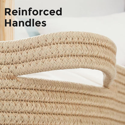 Ravinte Blanket Basket - 20"x 20"x 13" Cotton Rope Basket for Living Room, Baby Toy Storage Basket, Large Woven Laundry Basket (Brown-Black)