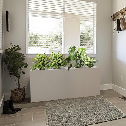 Galvanized Steel Metallic Heavy Planter for Outdoor Plants Metal Outdoor Planter Spliced Flower Box with Partitions for Outside,Indoor,Garden (White, 24 * 10 * 24)