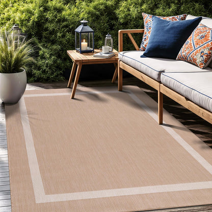Bordered Outdoor Rug 6x9 Washable Outside Carpet for Indoor Patio Porch Waterproof Easy Cleaning Non Shedding Area Rugs Beige 6 x 9