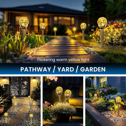 SOLPEX Solar Garden Lights String - 3 Pack Warm White, Solar Powered Cracked Glass Ball, Waterproof for Outdoor & Patio Decoration