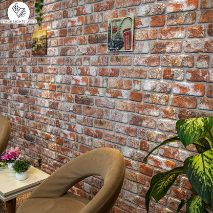 Dundee Deco 3D Wall Panels Faux Brick - Cladding Red Grey Brown Stone Look Wall Paneling, Styrofoam, Sample, Size 10 x 10 in.