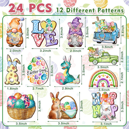 24 Wooden Hanging Ornaments, Hanging Decor for Tree, Happy Easter Egg Gnome Bunny Wooden Craft Spring Party Supplies Home Decor