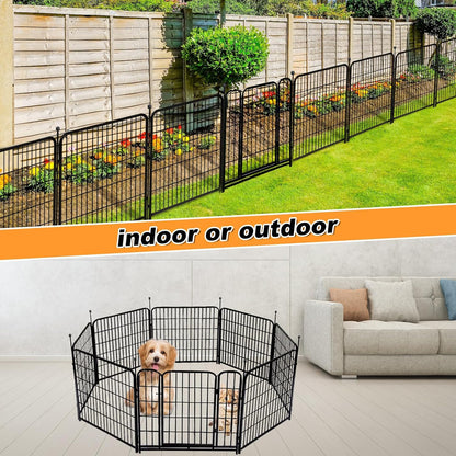 Garden Fence with Gate 32 in(H)×27 in(L) 4 Panels,Fence Blocker for Dogs, Heavy Duty Iron Animal Barrier Fence,Suitable for Indoor Pet Or Outdoor Dog Fencing, Total 8.9 Ft(L), Black