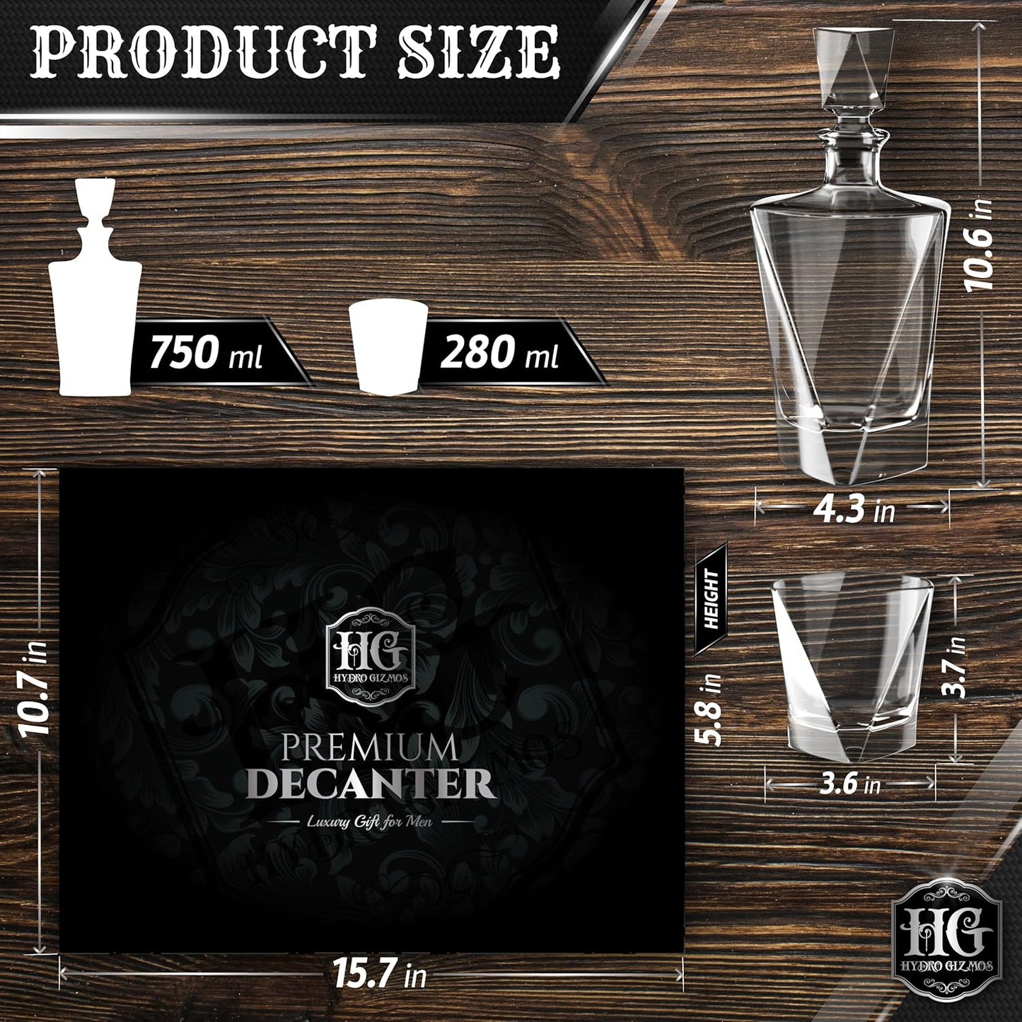 Whiskey Decanter Set for Men with 4 Glasses For Whisky, Bourbon, Rum, Scotch, Crystal Clear Decanter Sets - Whiskey Gifts for Men Dad Him