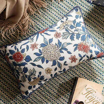 patdrea Designer Floral Linen Throw Pillow Covers,Blue French Cottage Flower Pattern Decorative Pillowcases Cushion for Bed Living Room Outdoor Car,Pack of 4