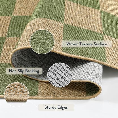 Lahome Checkered 3x5 Washable Rug, Green Easy Jute Rug for Entryway Living Room, Modern Non Slip Non Shedding Indoor Outdoor Carpet for Porch Deck Kitchen