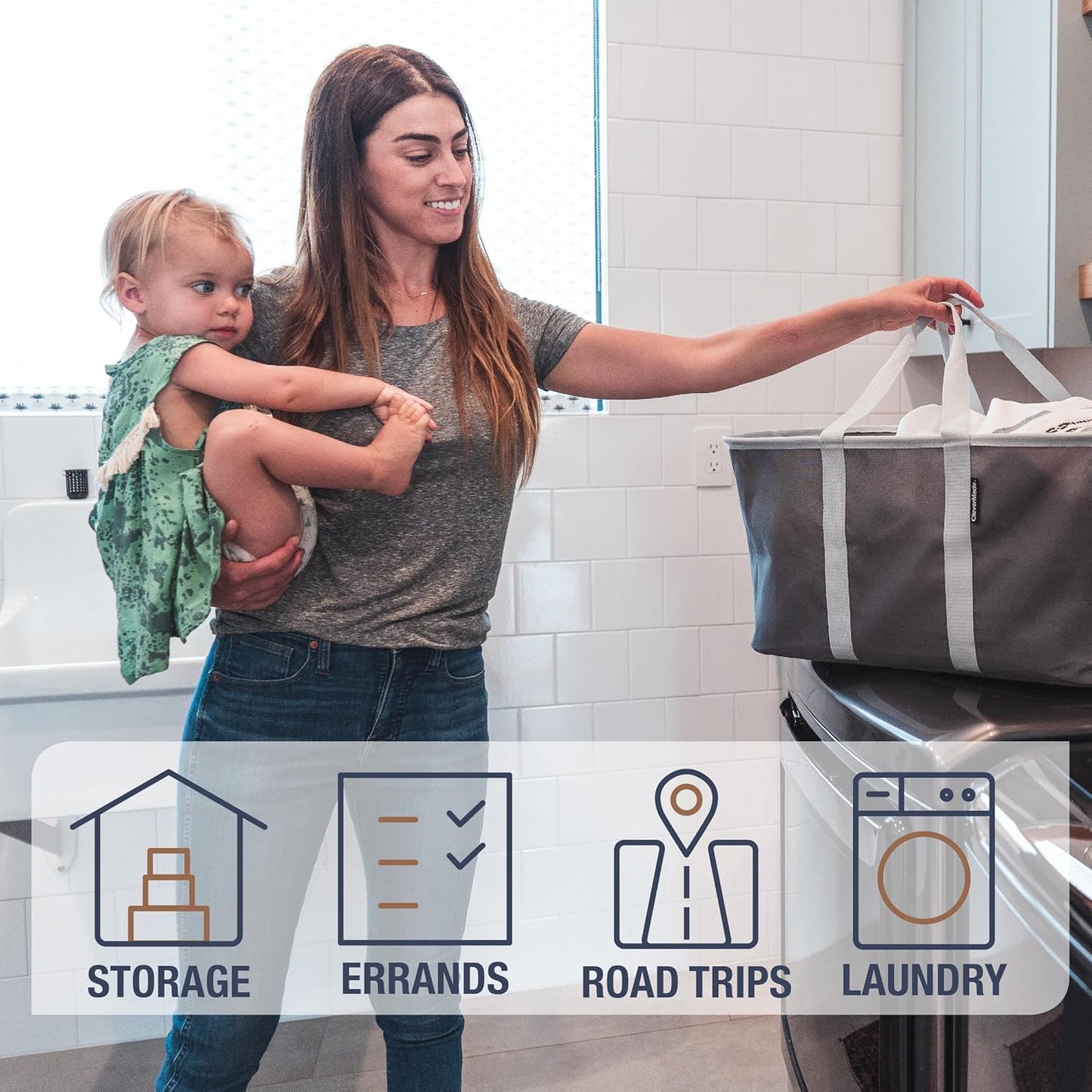 CleverMade Collapsible Laundry Tote - Charcoal Gray 2-Pack 50L - Foldable Storage Organization Container for Clothes Laundry Room Storage Solution